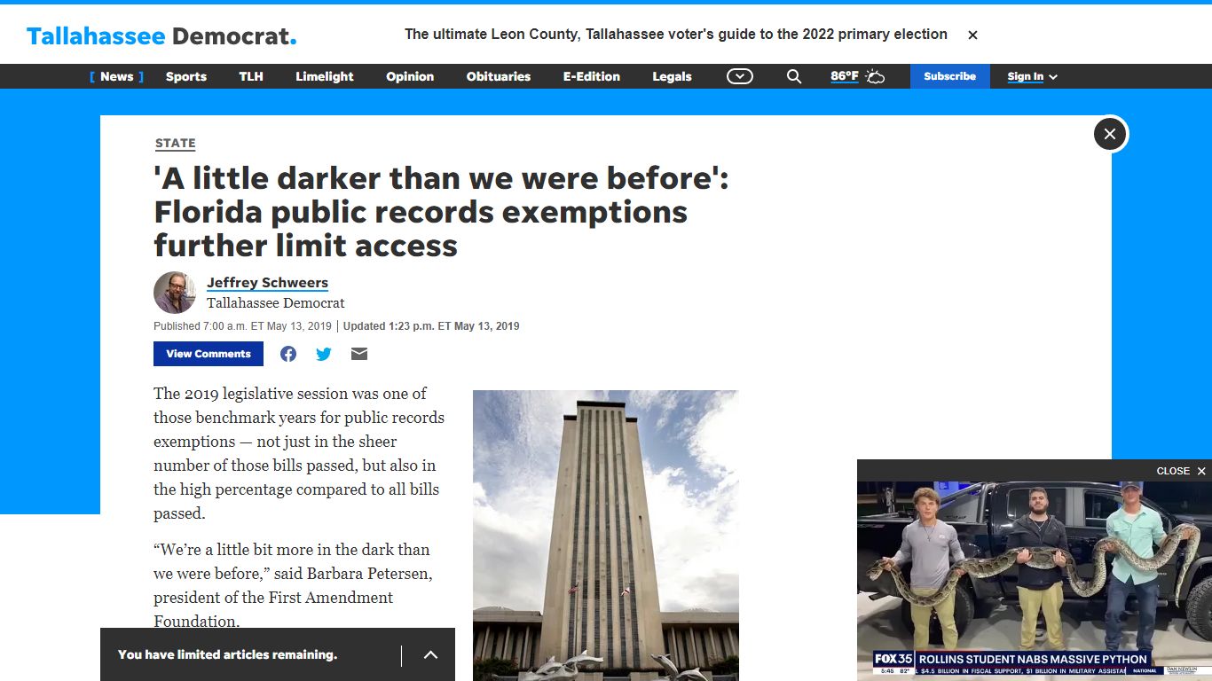 Florida public records exemptions further limit access